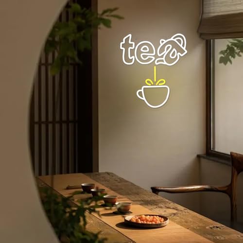 Image of Tea Neon Sign Teapot LED Neon Light White Tea Bar Neon Sign Decor Hanging for Coffee Station, Teahouse, Restaurants, Home, Farmhouse, Kitchen Decoration