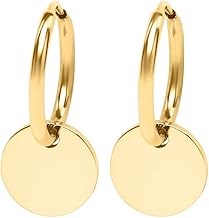 Nuoli® Coin Creolen Damen (Durchmesser: 12mm) Ohrringe mit rundem Anhänger für Frauen, aus Edelstahl