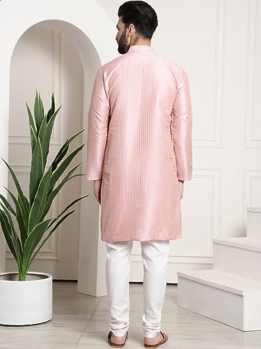 Sojanya (Since 1958 Men'S Silk Blend Pink Pintex Kurta And White Churidar Pyjama Set4
