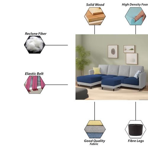 Image of Baloney LHS 6 Seater L Shape Sofa Set with Center Table for Living Room (Blue Grey Fabric) Premium Fabric Sofa