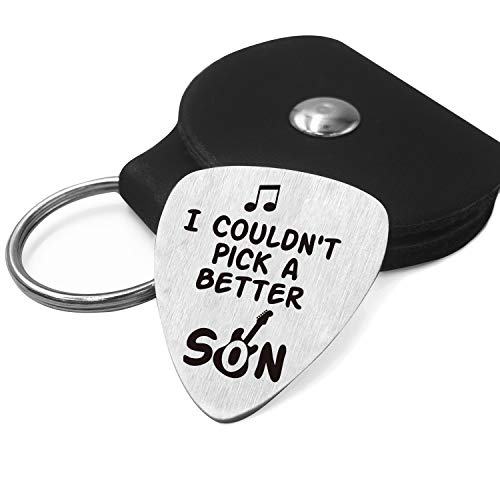 Son Love Quotes Guitar Pick Gifts for Him Men - Stainless Steel Guitar Pick with Guitar Pick Holder Case - Best Musician Gift Ideas for Son Graduation Birthday Valentines Christmas Gifts from Mom Dad