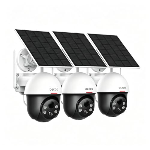 DEKCO Solar Security Cameras Wireless Outdoor - 2K HD Resolution WiFi Camera with Pan Tilt 360° View, Spotlight, Color Night Vision, 2-Way Talk, Human Detection DC9E (2 Pack)