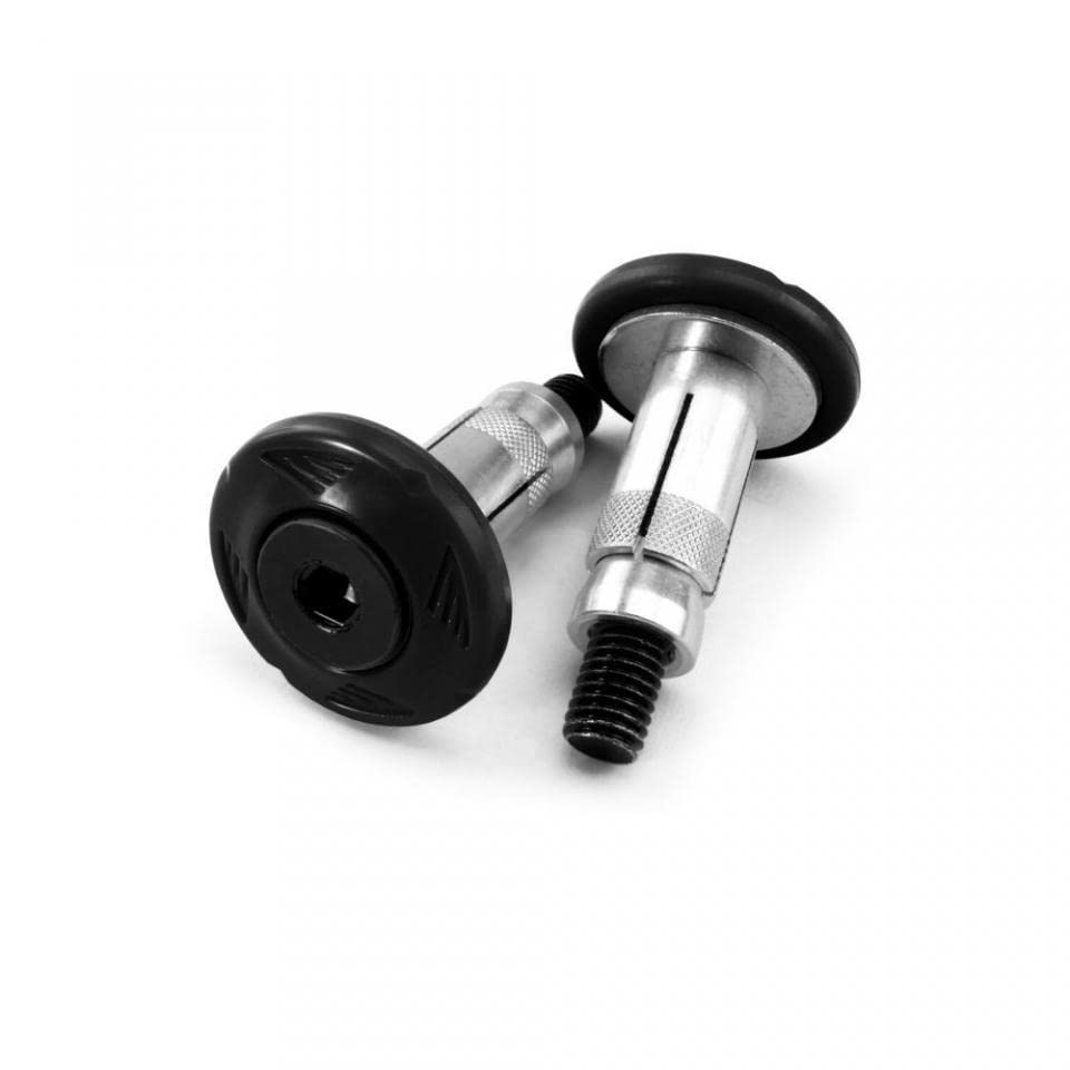 Cycra, punte piatte per manubrio piatte in plastica di colore nero, adatte per manubrio di diametro interno 14 mm o 18 mm. Dimensioni: diametro interno manubrio: 14 mm o 17/18 mm. Lunghezza totale fuori tutto: 50,3 mm. Diametro totale della punta: 31,5 mm. Lunghezza della parte che entra nel manubrio: 42,8 mm. Le viti sono fornite (2 viti di colore nero, 2 viti di colore alluminio). Venduto in coppia. Fornito come da foto.