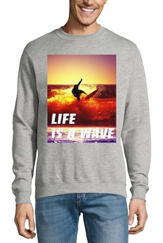 Pull en coton gris Life is A Wave pour homme au style surfer