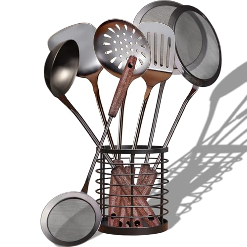 MARTE Kitchen Cooking Utensils Set with Utensil Holder, 8 Pcs Kitchen Serving Tool,18/10 Stainless Steel Cooking Spatula Set,Spatula,Soup Ladle, Skimmer Spoon,Slotted Tunner,Fine Mesh Food Strainer