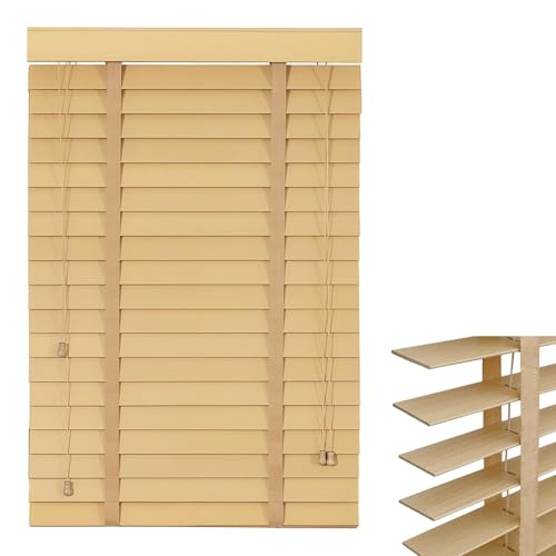 Persianas Venecianas De Madera Maciza Estores Horizontales De Madera 60/70/80/90/100/110/120/130/140/150cm Cortinas De Privacidad, Uso Interior para Ventanas para Oficina En Casa(Original Wood Color)