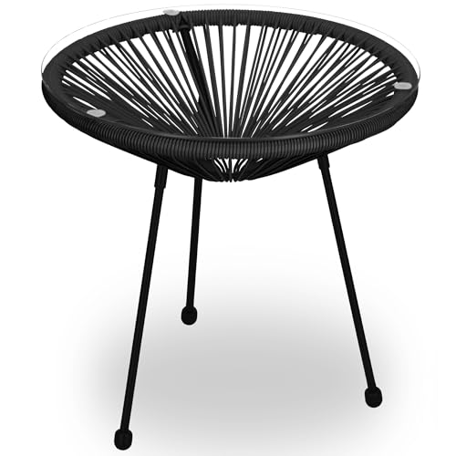 SPRINGOS Ensemble Mobilier Jardin Acapulco 2 Chaises & Table Ronde 50 cm Noir, Rotin PE Métal Verre Trempé, Résistant UV et Intempéries, Design Moderne...