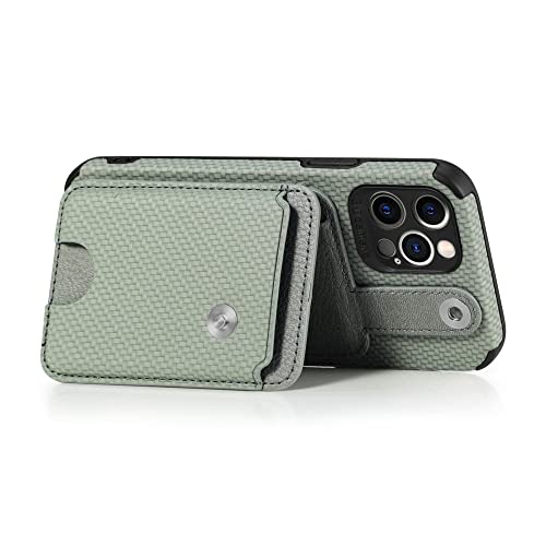 Étui en cuir PU vert iPhone 7 finition carbone premium et fentes pour cartes