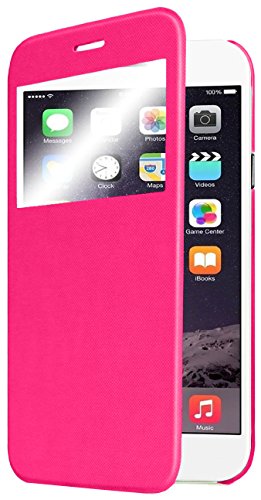 PASONOMI iPhone 6 Plus Case, [Smart Window View] Apple iPhone 6 Plus Folio Wallet Case - Slim Flip Leather Case for Apple iPhone 6+ iPhone Plus 5.5 Inch Smartphone (Hot Pink)