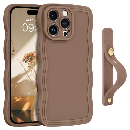 Coque anti-chute iPhone 13 Pro avec sangle et support anti-glisse marron