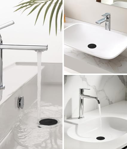 Image of QYHNYJF Upgraded Bathroom Sink Stopper with Hair Catcher - Universal Pop-Up Drain Plug, Stainless Steel & Silicone Seal for 1.1-1.5 Inch Drains, Matte Black Finish (Matte Black)