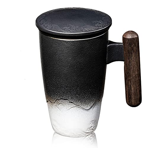 SULIVES Tea Cup with Lid, Porcelain Tea Mug with Stainless Steel Infuser, Gradient Large Ceramic Tea Cup, Perfect for Office and Home Use, Black 400ml (Black White) SULIVES Tea Cup with Lid, Porcelain Tea Mug with Stainless Steel Infuser, Gradient Large Ceramic Tea Cup, Perfect for Office and Home Use, Black 400ml (Black White)