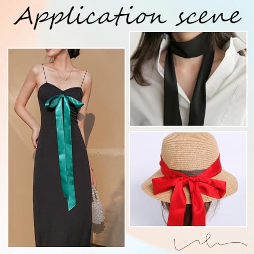 GORGECRAFT 2Pcs Red Stylish Ribbon Scarf Solid Color Skinny Scarf Pure Long Neckerchief Sash Necktie Satin Belts Headband Ribbon Tie for Women Shirts Jeans Dresses Accessories Handbag Handle Decor4