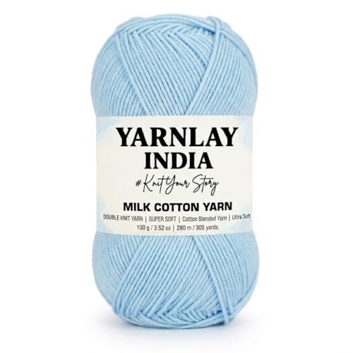Image of Yarnlay 3 Ply Soft Milk Cotton Yarn for Crochet Knitting, Amigurumi, Punch Needle .DIY Crafts, Summer Wear,Flowers Toys & Cushion Covers 100g (250m) (Shade 18: Powder Blue)
