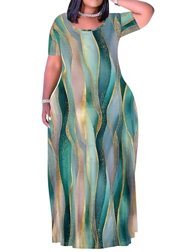 Image of SUZONANA Plus Size Dresses for Women Summer Casual Maxi Dress Short Sleeve Loose Vacation Dress