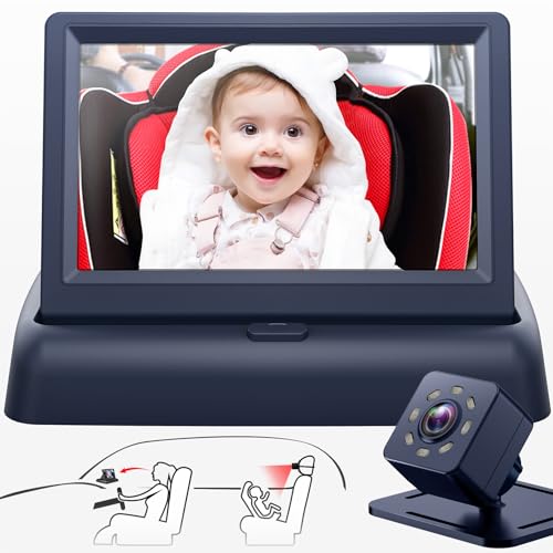 Image of Baby Car Mirror with 4.3'' HD Night Vision Function Display, Safety Car Seat Camera with Wide Crystal Clear View, Easily Observe The Baby’s Move(Not USB)
