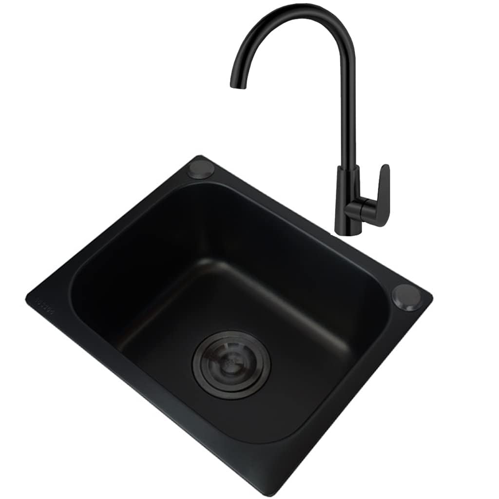 Fregadero de cocina de un solo tazón con grifo y kit de drenaje, instalación empotrada o inferior para instalación moderna de cocina o bar