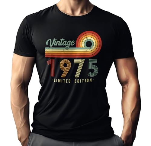 Camiseta para hombre para 50 cumpleaños: modelo de coche clásico añada 1975-50 años corrió en las mejores condiciones, vintage, L
