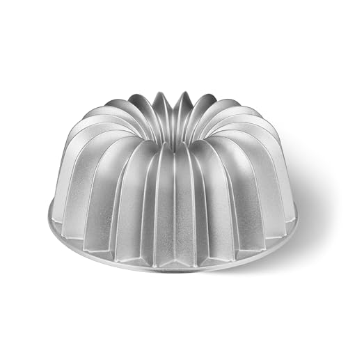 Nonstick Cake Pan, Nonstick Cast Aluminum bunt pan, 9.84” Fluted Tube Pan for Baking Unique Cake, 10 Cup Moldes para Pasteles, Cake Pans for Baking, High-Heat Resistant, Easy to Clean, Silver
