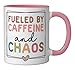Fueled By Caffeine And Chaos Coffee Lover Mother's Day 2026 Ceramic Mug, Pink/White