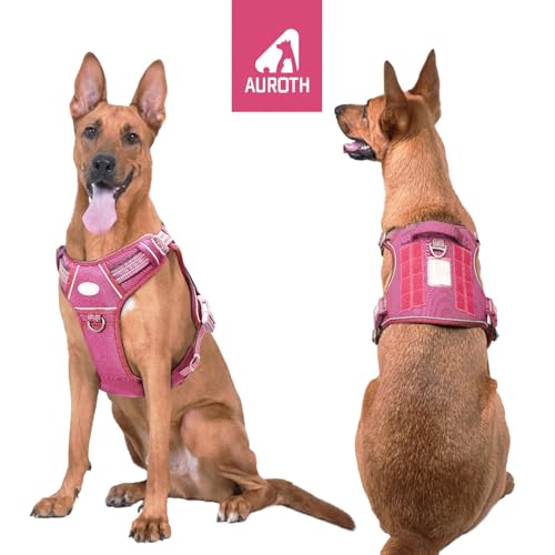 Image of Auroth Tactical Dog Harness for Large Dogs No Pull Adjustable Pet Harness Reflective K9 Working Training Easy Control Pet Vest Military Service Dog Harnesses Rose Red XL