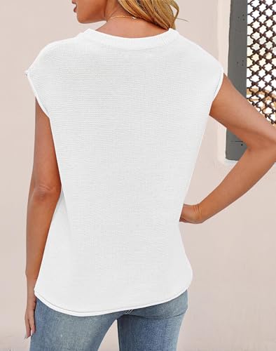 Oyamiki Stricken Pullunder Stilvoll Sommer Top Weiss Damen Weste Kappe Ärmel Leichtgewichtig Oberteil Elegant Cute Clothes S