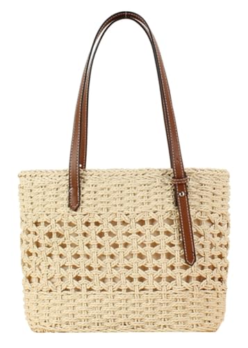 Caistre Straw Tote Bag for Women Summer Straw Shoulder Bag Beach Tote Bag Handwoven Straw Bag Purse Top Handle Beach Bags