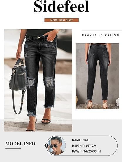 Sidefeel Women's Boyfriend Jeans Stretchy Ripped Distressed Zimbaplatinum Denim Pants Size 4-18 - Image 3
