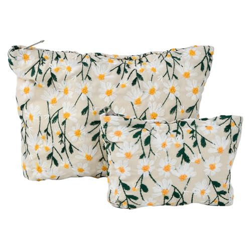 2PCS Neceser Maquillaje Mujer, Bolsa de Cosméticos de Viaje, Neceser Maquillaje Floral para Mujers, Gran Espacio, portátil y Ligera, para Mujer años, niña, Amiga