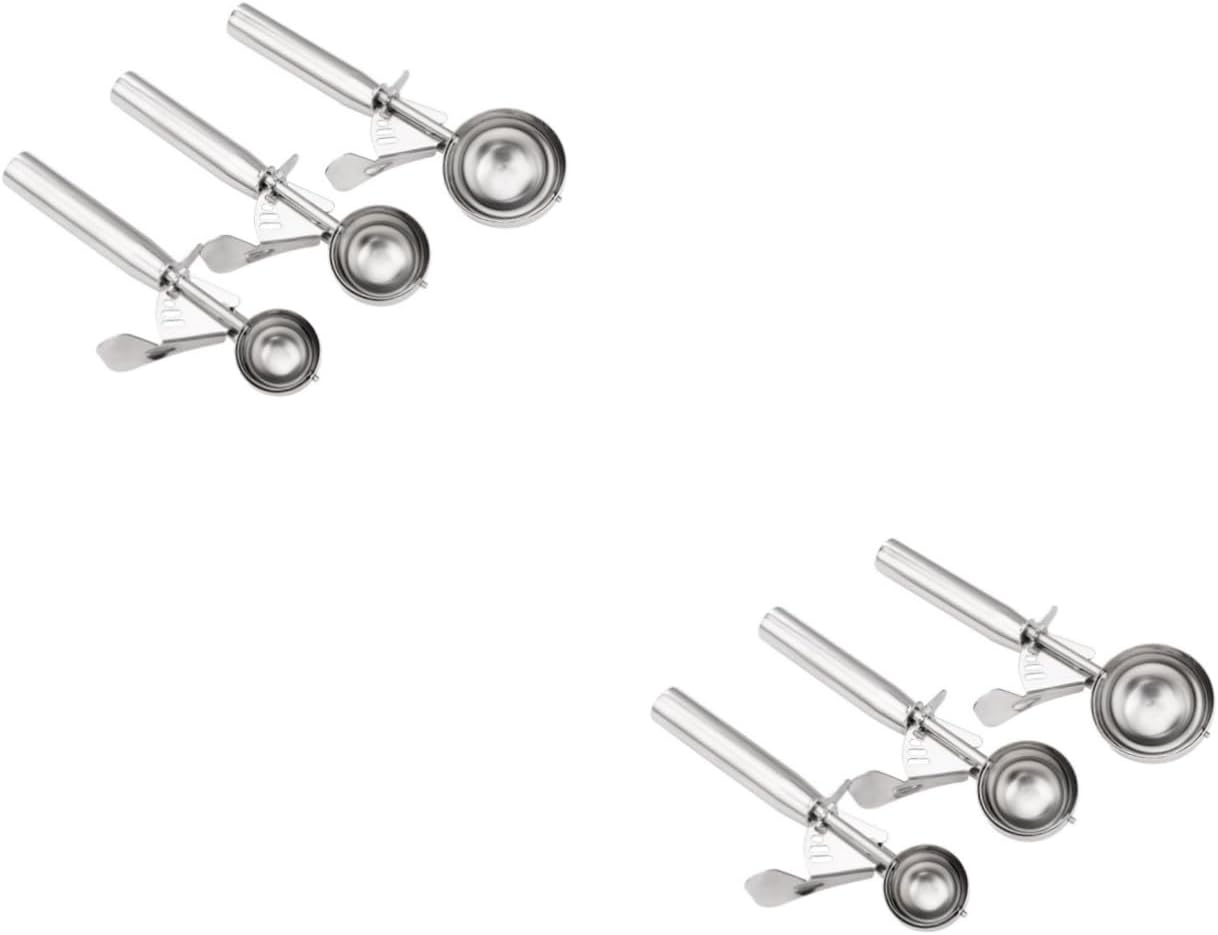 Zerodeko 2sets Stainless Steel Ice Cream Scoop with Trigger Melon Baller Cookie Spoon for Cupcake Meatball Muffin Large Medium Small Sizes 3pcs*2
