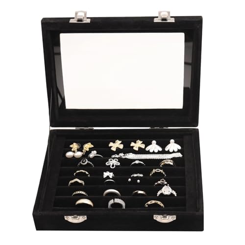Samt Schmuckkasten Schmuck Organizer, Ring Aufbewahrungsbox Jewelry Organizer Schmuckschatulle mit 7 Fächern und Deckel für Ringe,Ohrringe,Halskette...