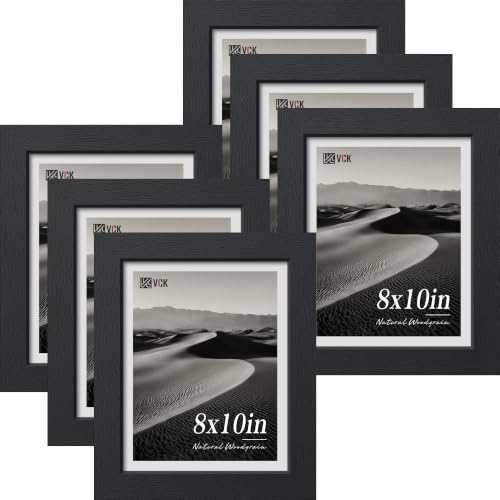 Image of VCK 8x10 Picture Frame - 6 Pack, Black Wide Border Wood 10x8 Photo Frames, Multi-Directional Display Family Photos, Office Prints, Studio /Gallery, Tabletop & Wall Hanging