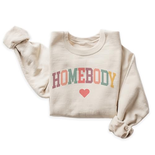 Retro Homebody Heart Sweatshirt, Gift For Homebody, Funny Trendy Cozy Sweater, Unisex Crewneck Graphic Sweatshirt Sand