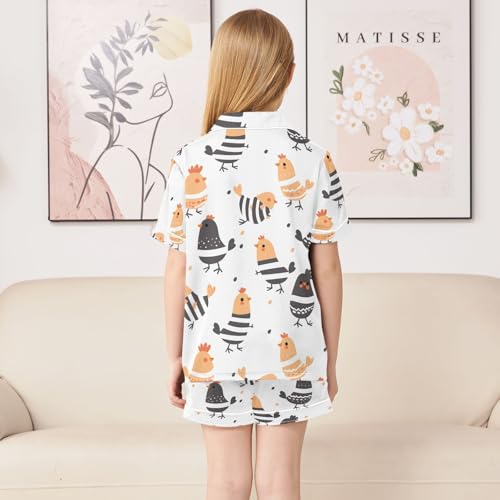 ALAZA Cute Chicken on White Pajamas Satin Pajama Set Short Sleeve Button Down Sleepwear4
