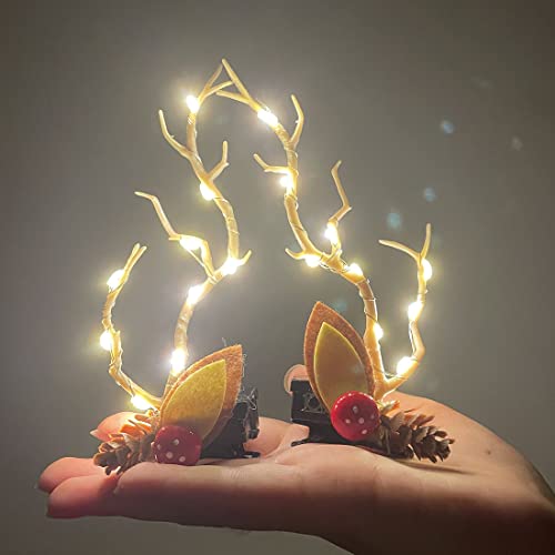 Prosy 2pcs LED Light up Antlers Headwear Glowing Hair Clips Christmas Hair Bands Party Decorative for Women and Girls (Yellow Lights) - Image 2