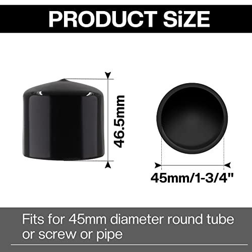 Image of 12PCS 45mm (1-3 /4 inch) Round Rubber End Caps Cover Black Vinyl Bolt Covers Caps Screw Thread Protector for Metal Tubing, Round Tubing Bolt (Black)