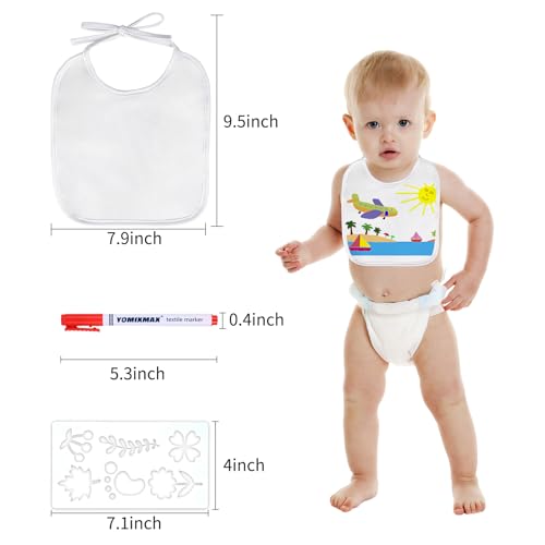 GOLDGE Dazzle at Baby Showers with a 37-Piece DIY Bib and Bodysuit Decorating Kit: 8 Bodysuits, 8 Bibs, 6 Stencils, 14 Markers, 1 Wooden Baby Shower Game Sign (8 Bodysuits, 8 Bibs)3
