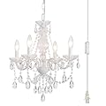 Plug in Crystal Ceramic White Chandelier, Not acrylic Crystal,White Crystal Hanging Pendant Light with Clear Cord and On/Off, 4 Light Crystal Chandelier for wedding, Kitchen, Dining,Foyer, Mini room