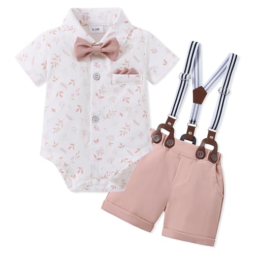 Image of SANMIO Baby Boy Clothes Suits Short Sleeve Top+Bowtie+Suspender Shorts Summer Infant Gentleman Birthday Outfits