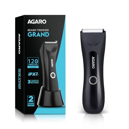AGARO Grand Men - Recortadora corporal para barba, axila, pecho, púbico y piernas, tecnología segura para la piel, cuchillas de cerámica autoafilables, carga rápida tipo C, uso de 120 minutos,