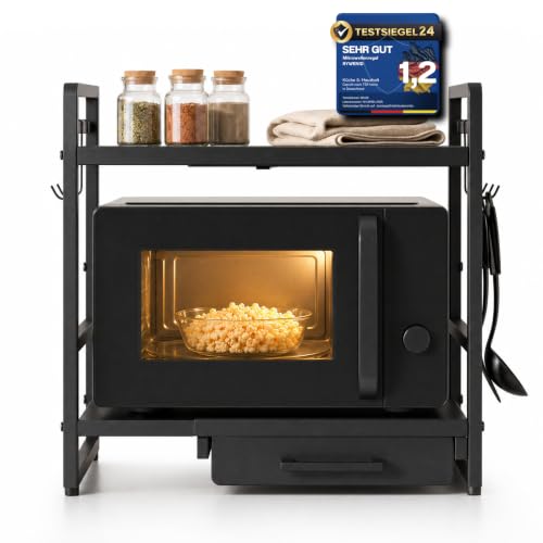 Mikrowellenregal mit Schublade höhenverstellbar Regal Mikrowelle schwarz