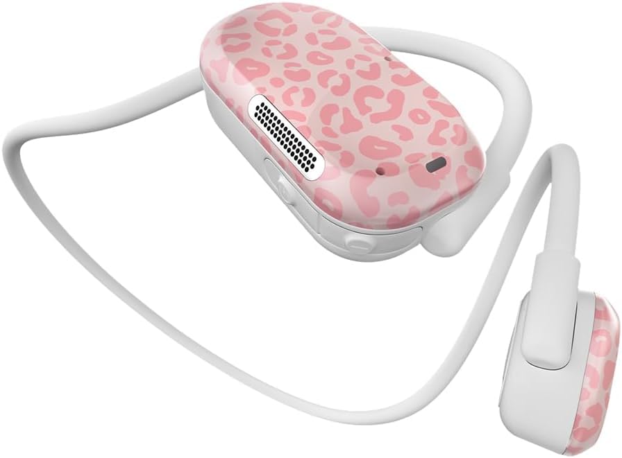 Image of Purity Air Open Ear Headphones - True Air Conduction Wireless Bluetooth Open Ear Earbuds with Dual Mic for iPhone /Android - Secured Long Wearing Comfort, Sports Sweat Resistant (Pink Leopard)