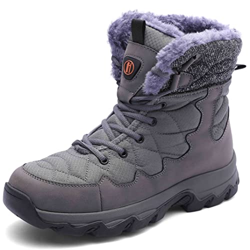 Harssidanzar Bottes de neige pour homme Bottes de randonnée antidérapantes Bottes de randonnée chaudes pour l'extérieur Hommes SM253,Gris,Taille 42 Cover