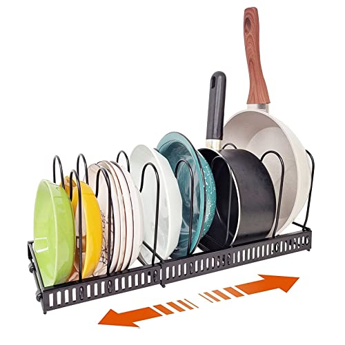 Expandable Pan Organiser Rack, Pot Lid Holder with 7 Dividers Adjustable Bakeware Rack saucepan Chopping Board Storage Rack for Cupboard Pantry Cabinet kitchen storage