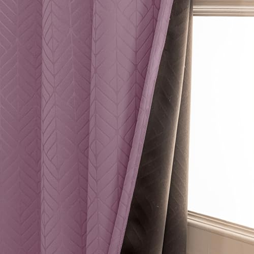 Image of HOMEMONDE 100% True Blackout Curtains Customize Size - Set of 2 Curtains, Embossed Panels Light Block Thermal Insulated & Noise Reducing Room Darkening Curtains (Lilac)