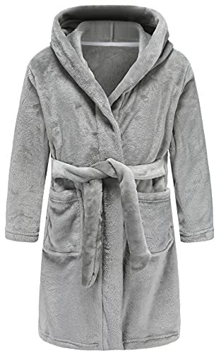 Girls Fleece Hooded Robes Kids Warm Bath Robe for Girls Soft Fuzzy Bathrobe (US, Age, 9 Years, 10 Years, Gray)