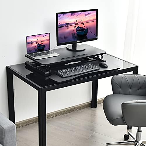 CASART Standing Desk Converter, Height Adjustable Ergonomic Stand-Up Desk Riser with Gas Spring, Lifting Table Desk Laptop Workstation for Home Office & Study (Black, 80 x 64 x 11-50cm)