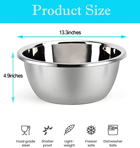 Forkaler Stainless Steel Bowl,Metal Bowls,Stainless Steel Basin,Heavy Duty Deeper Edge Mirror Finish Dishwasher Safe Bowl, 13.3*4.9Inches #TOP1