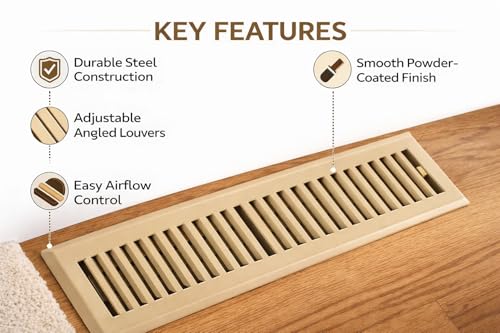 Image of 4 inch x 10 inch Brown Floor Register 2 Way - Stamped Face Steel Vent Cover, HVAC Floor Grille for AC Heat, Fits 4x10 Duct Opening, Heavy Duty Metal Register, 10 Pack
