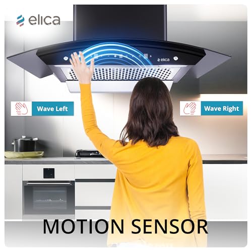 Image of Elica 75cm 1500 m3 /hr BLDC Filterless Autoclean Kitchen Chimney with 15 Years Motor & 5 Years Comprehensive Warranty | WDFL 750 BLDC HAC LTW MS NERO | Black | 9 Speed Touch + Motion Sensor Control